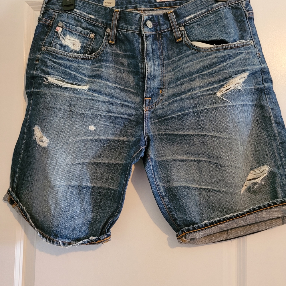 AG Adriano Goldschmied Ripped Blue Jean Shorts